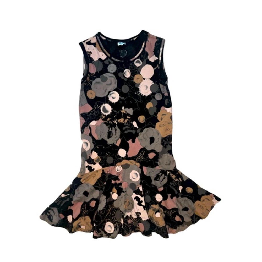 Kenzo Print Logo Sleeveless Tank Dress Drop Waist Baby Doll Size Small
